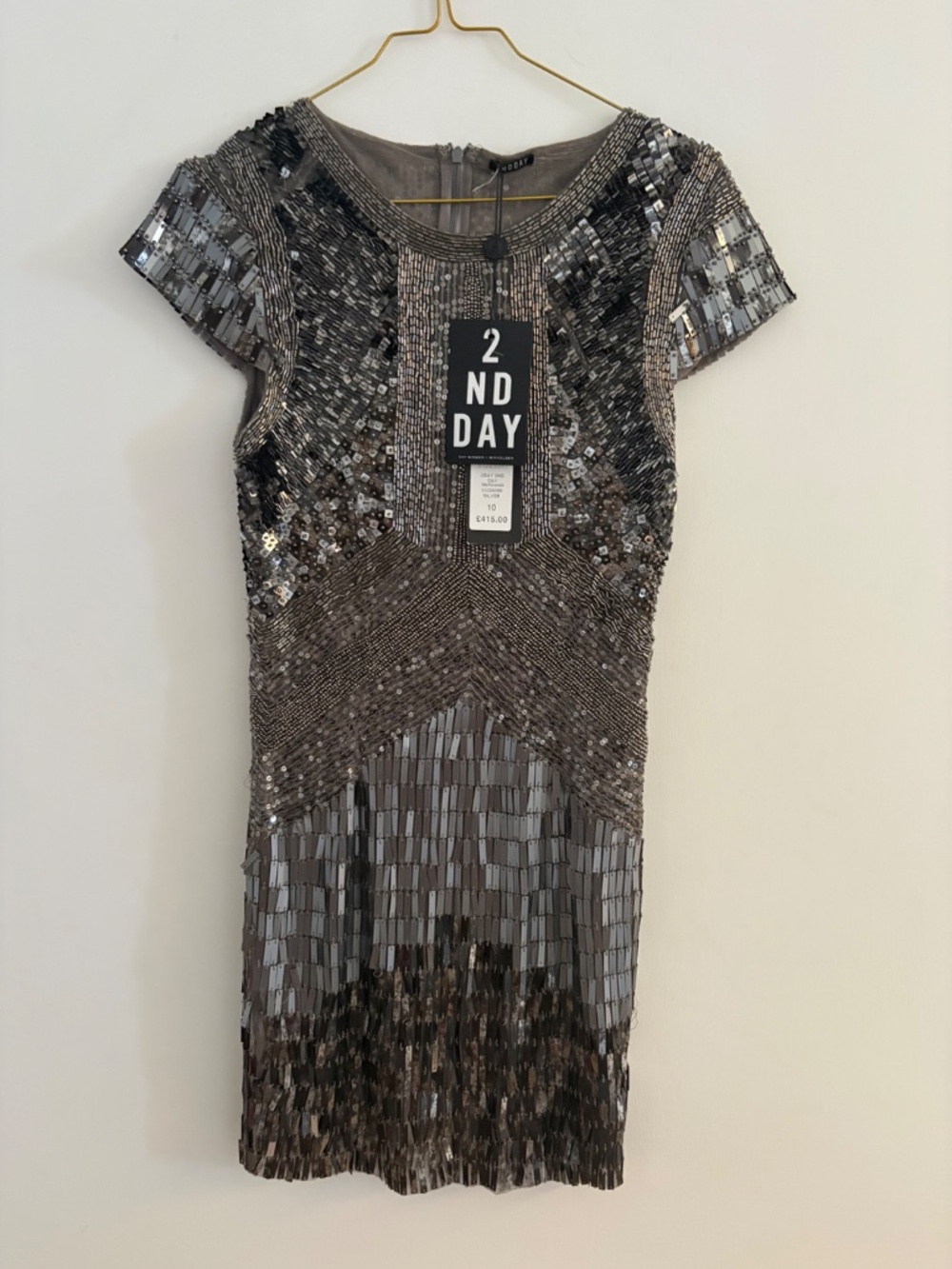 2NDDAY silver sequin beaded cocktail dress